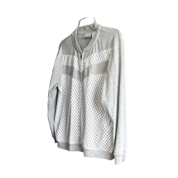 ALFRED DUNNER LONG SLEEVE TRACK JACKET, WOMENS, 16P, HEATHER GREY & WHITE LACE - Picture 3 of 11